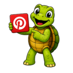 Cartoon turtle holding a Pinterest logo