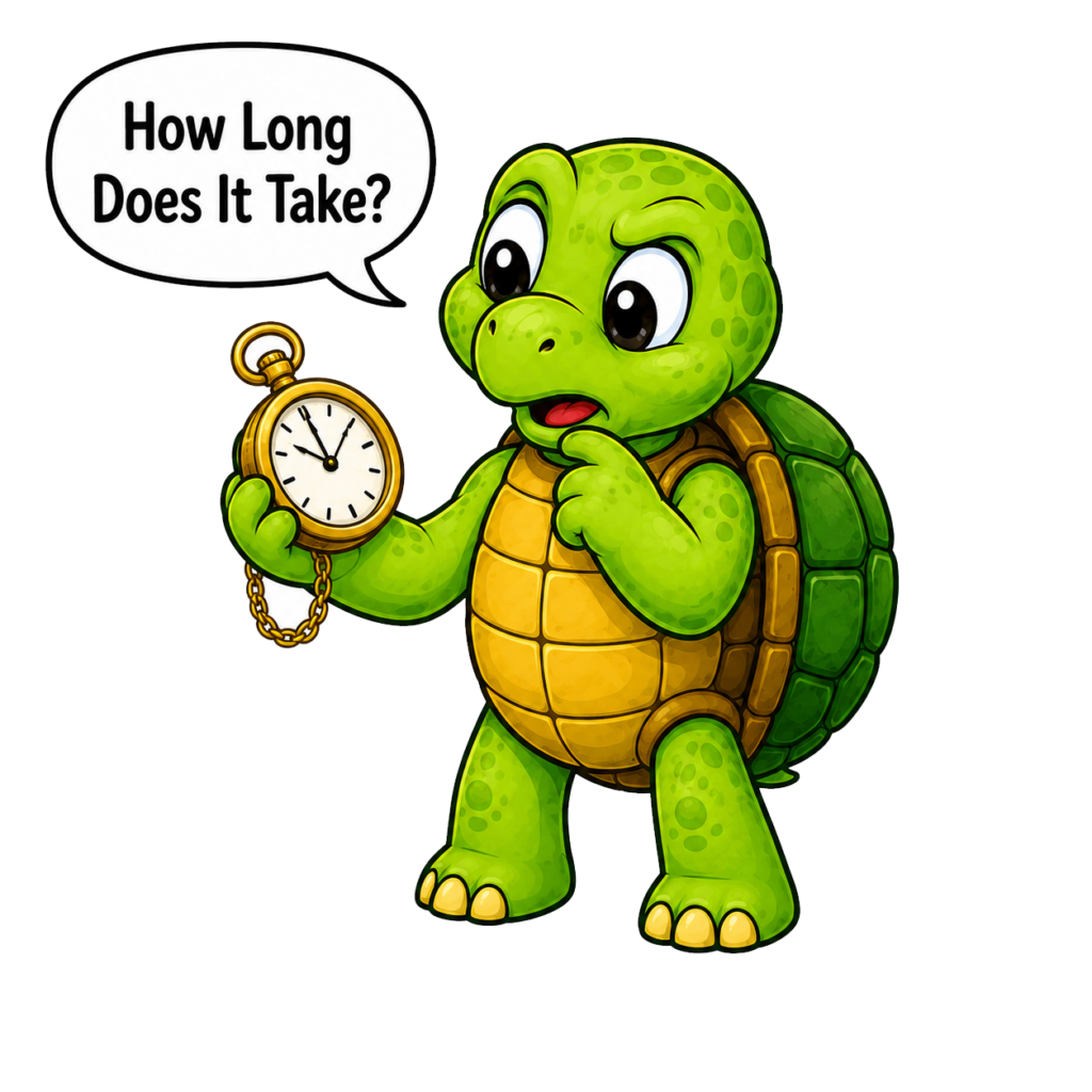 Cartoon turtle wondering how long it takes to get traffic from Pinterest