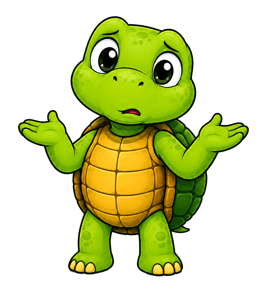 Cartoon of Sheldon the turtle shrugging and looking confused on which social media platform to use
