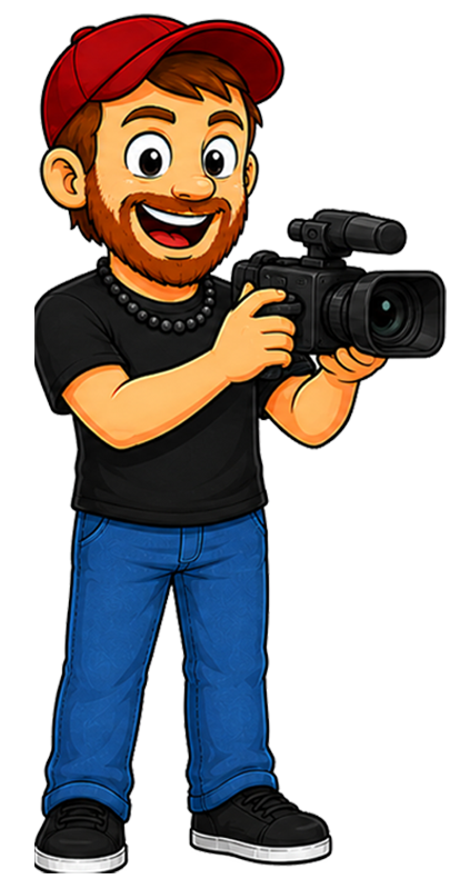 Cartoon Mike holding a video camera