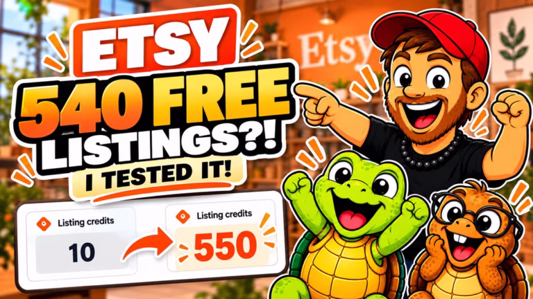 Etsy free listings promotion showing 540 free listing credits tested in an Etsy shop