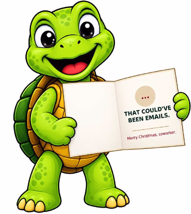 Sheldon the turtle mascot holding an open greeting card